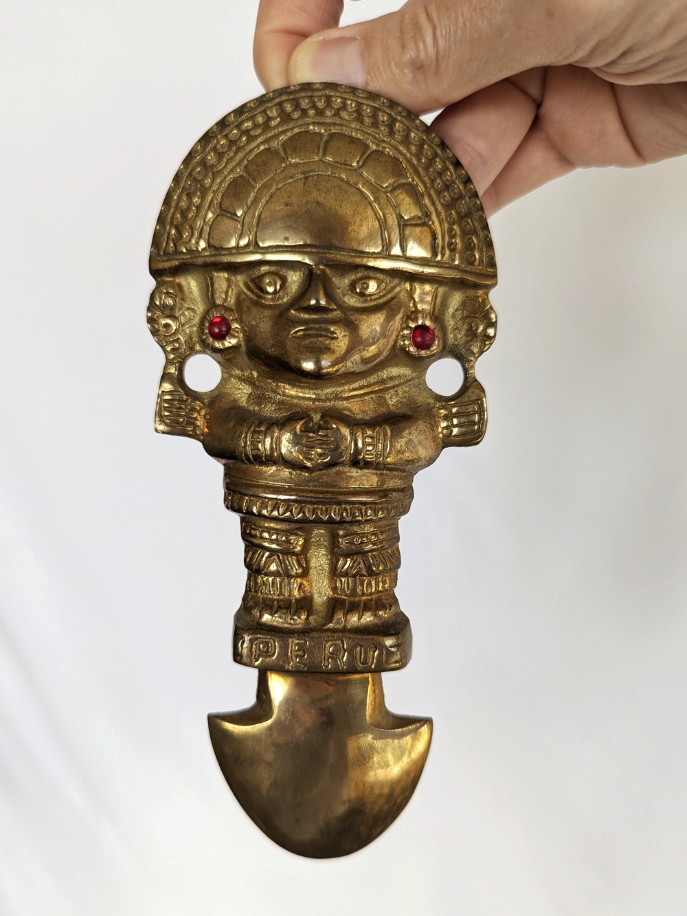 Vintage Peruvian Brass Tumi Traditional Ceremonial Knife Wall Decor 7" tall